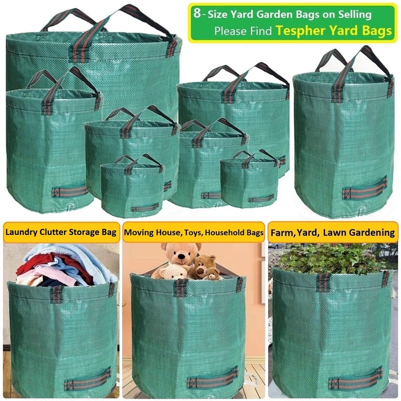 Tespher Professional 3-Pack 137 Gallon Lawn Garden Bags (D34,H34 inch) Big Yard Waste Bags with Gardening Gloves,Extra Large Reusable Leaf Bag,Grass Clippings Bag,Leaf Container,Yard Trash Container 4 Handles - Image 3
